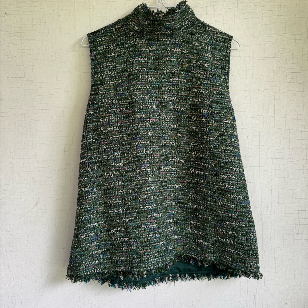 Ann Mashburn green tweed sleeveless mini dress / tunic M